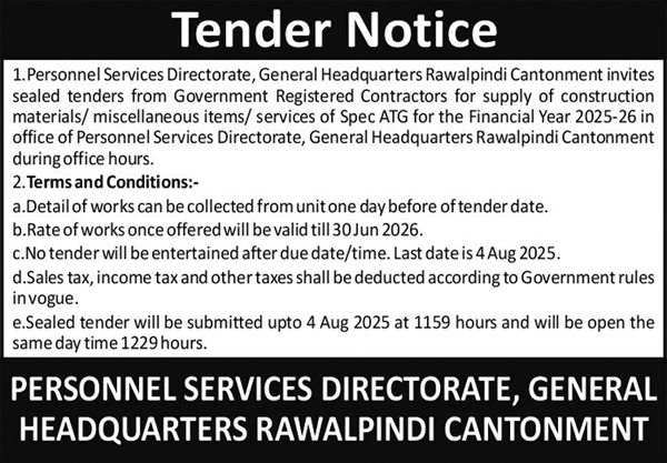 Cantonment Board Rawalpindi Tender Notice